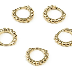 Dainty Beaded Round Huggie Hoop Earrings – Brass Hoop Small Earrings – 18k Gold Plated Round Earrings - 11.66× 11.12× 2.01mm - RGP3297