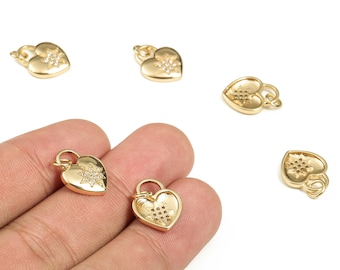 Messing Herz Ohrring Charms mit Zirkonen - Gold Stern Anhänger - 18K echt vergoldetes Messing - Schmuckzubehör - 17.42x11.98x2.4 mm - RGP3713