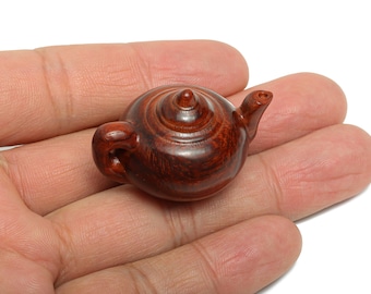 Purple Sandalwood Teapot Keyring Figure - Unique Handcrafted Wooden Charm - Carved Wooden Charms - Craft Supplies Bead - 40x28x25mm - BB1362