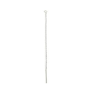 May include: A silver chain with a jump ring at the top and a straight, flat end.