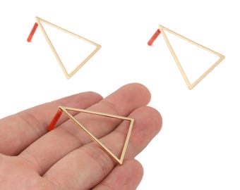 Brass Triangle Earring Post - Brass Triangle Earring Stud - Gold Tone Plated Brass - Jewelry Supplies - 36.08x30.51x1mm - PP3032