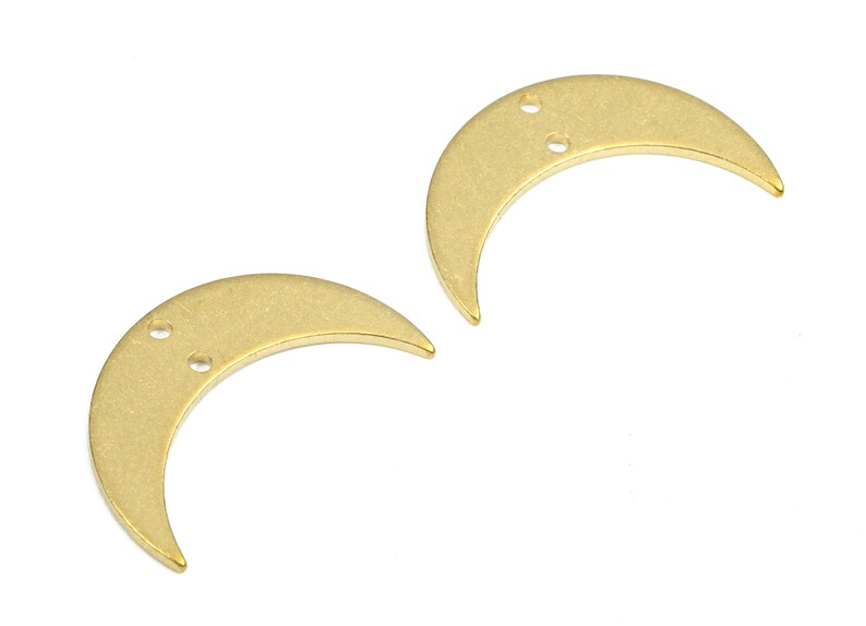 Brass Moon Connectors - Raw Brass Moon and Necklace - Brass Moon Earring Connectors - 2 Holes - 21.28x13x1.07mm - PP2709 image 2