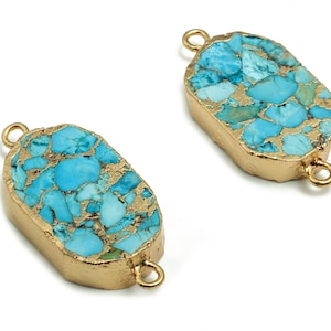 Turpentine Oval Earring Connector – Natural Stone Oval Pendant - Gold Tone Plating Brass – Jewelry Supply - 33.26x16.39x4.98mm - NS1458