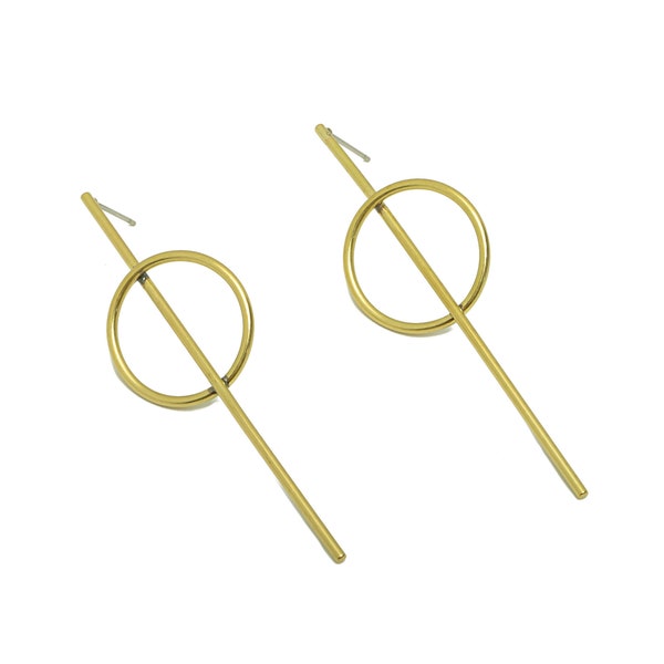 Brass Stick Wire Earring Post - Brass Bar Round Earring Stud - Brass Circle Earring Post - Geometry Earring Post - 62.44x19.85x1.4mm -PP8866