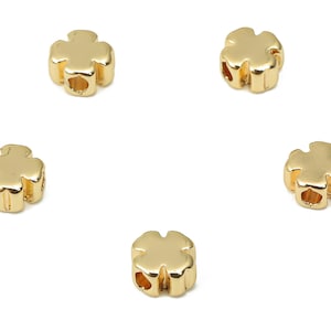 Gold Mini Clover Beads – Brass Leaf Spacer Beads – Bracelet Beads - 18K Real Gold Plated Brass - Jewelry Making - 4.98x4.98x2.75mm - RGP4430