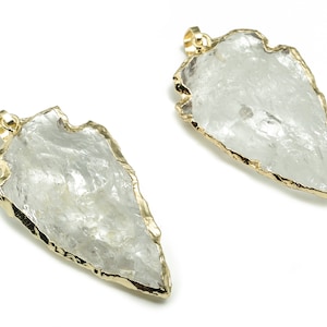 Clear Quartz Triangle Earring Charms -Brass Triangle Spearhead Pendant - Natural Stone - Gold Tone Plating - around 25mm-30mm - NS1457