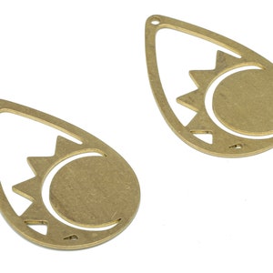 Brass Drop Sun Earring Charms - Raw Brass Sun Drop Pendant - DIY Jewelry Making Supplies - 34.35x21.59x0.64mm - PPA3068
