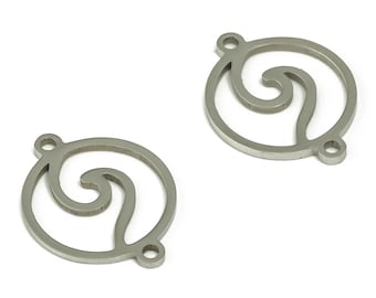 Stainless Steel Round WaveConnector – Circle Wave Earring Charms - Ocean Wave Charms for Necklace Bracelet - 15.49x12.03x0.93mm - SS1230