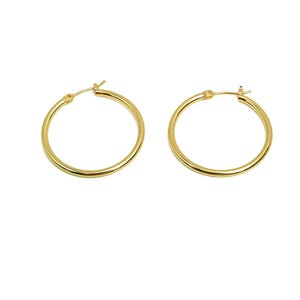 Puede incluir: Un par de pendientes de aro de oro. Los aros son simples y circulares.