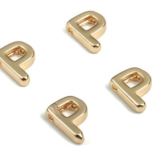 Brass Capital Letter P Charm – Name Initial Beads – Brass Necklace Charms – 18k Real Gold Plated Alphabet Beads–7.41x6.98x2.06mm – RGP2854P