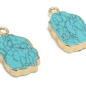 Blue Turquoise Irregular Earring Charms - Brass Irregular Pendant - Natural Stone - Gold Tone Plated Brass – 19.85x12.45x3.16mm – NS1614B