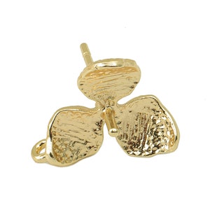 Brass Flower Earring Post -Brass Hammered Stud Earring For Pearls- Stud With Loop - 18K Real Gold Plating -11.8x 10.85x 1.08mm-RGP5851