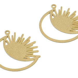 Brass Crescent Moon Earring Charm - Raw Brass Sunshine Pendant - Brass Moon Pendant - Raw Brass Sun Necklace - 37.85x32.54x0.87mm - PPA4037