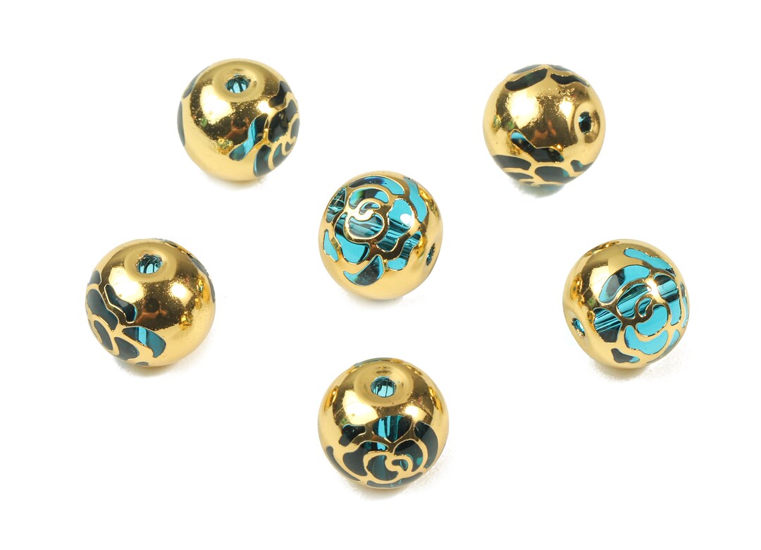 Glass Spacer Ball Beads Copper and K9 Blue Crystal Glass Rose Beads 18K