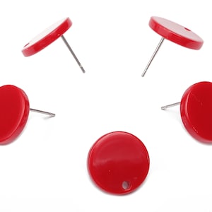 Acetate Round Earring Stud - Red Acetate Round Earrings Post - 316 Stainless Steel Studs - Color Code: A79 - 15.09x15.04x2.5mm - AC1385-A79