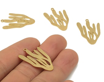 Brass Coral Earring Charm - Raw Brass Sea Plant Cutout Pendant - Earring Findings - Jewelry Making Supplies - 30.14x19.59x0.66mm - PPA4328