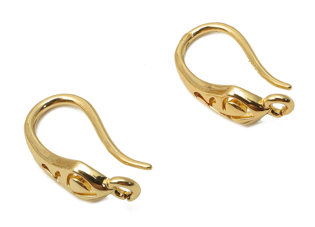 Brass Ear Wires Brass Earrings Ear Hooks With Loop Ear Wire 18K Real