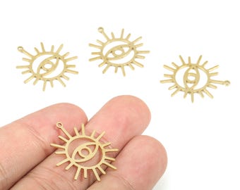 Brass Sun Eye Earring Charms - Raw Brass Sun Eye Pendant - Earrings Finding - Jewelry Supplies - 24.91x22.6x0.75mm - PPM1938
