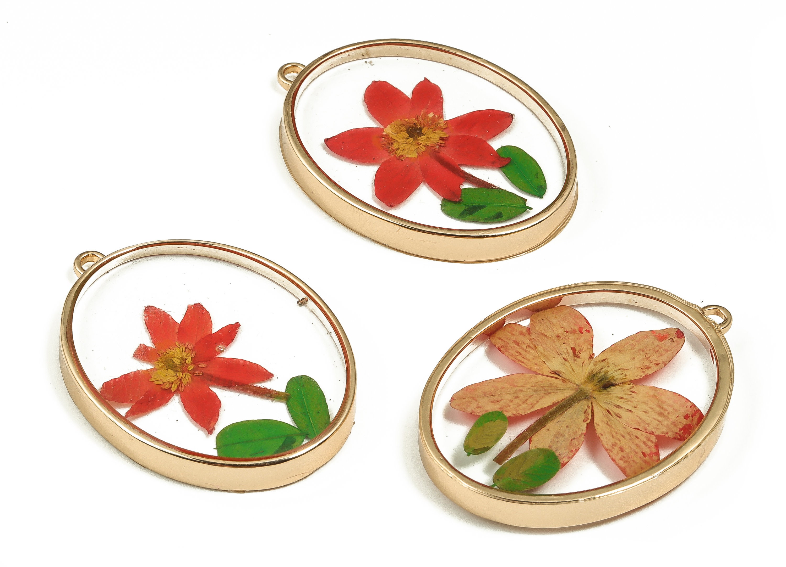 Epoxy Resin Oval Real Flower Earring Charms - Epoxy Resin