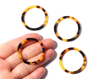 Acetate Hoop Earrings Charms - Tortoise Hoop Shell Earrings - Circle Shaped Pendant - Jewelry Making Supplies - 36x36x2.28mm- AC1168A