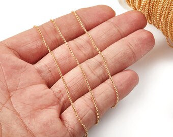 Gold Rolo Chain - 18K Real Gold Plated Brass Chain - Soldered Round Rolo Chain - 0.5" x 0.5" -  Jewellery Making - RGP1023