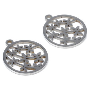 Roestvrijstalen bloem bedels - bloem in cirkel - cirkel oorbellen en hanger - armband hanger - 17.44x15.38x0.94mm - SS1019