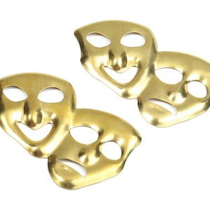 Brass Comedy Tragedy Masks Charms - Raw Brass Drama Mask Earrings and Pendant - Brass Theatre Faces Necklace - 58.56x35.84x2mm - PP2694