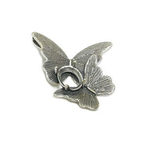 8*10mm Oval Cabochon Pendant Setting - Double Butterfly Pendant Blank - Refined Necklace Pendant Setting - 925 Sterling Silver - SI1025