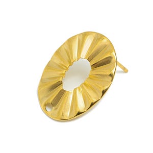 Oval Steel Earring Stud - Elegant Gold Hollow Post with Loop - Dainty Geometric Folds Post - 18k Vacuum Gold Plating - 21x17.8x1mm - SS2360