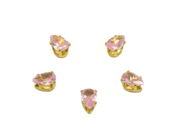 4x6mm Brass CZ Teardrop Earring Charm - Raw Brass Diamond Charm - Brass Pink Zircon Charm - For Ring - For Necklace - 6x4x3mm-PP10529