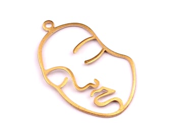 Brass Face Charms - Face Shaped Raw Brass Pendant - Jewelry Supplies - 46x30x1mm - PP1228