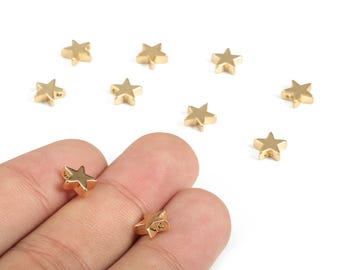 Perles étoiles dorées - Intercalaires étoiles en laiton - Pendentifs étoiles - Laiton plaqué or véritable 18 carats - Accessoires pour fabrication de bijoux - 7,91x7,51x2,7 mm - RGP3138