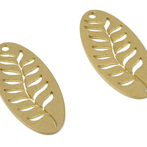 Brass Oval Branch Long Leaves Earring Charms - Raw Brass Leaf Pendant - Earring Charms for Jewelry Making - 31.83x14.8x0.77mm - PPA3822