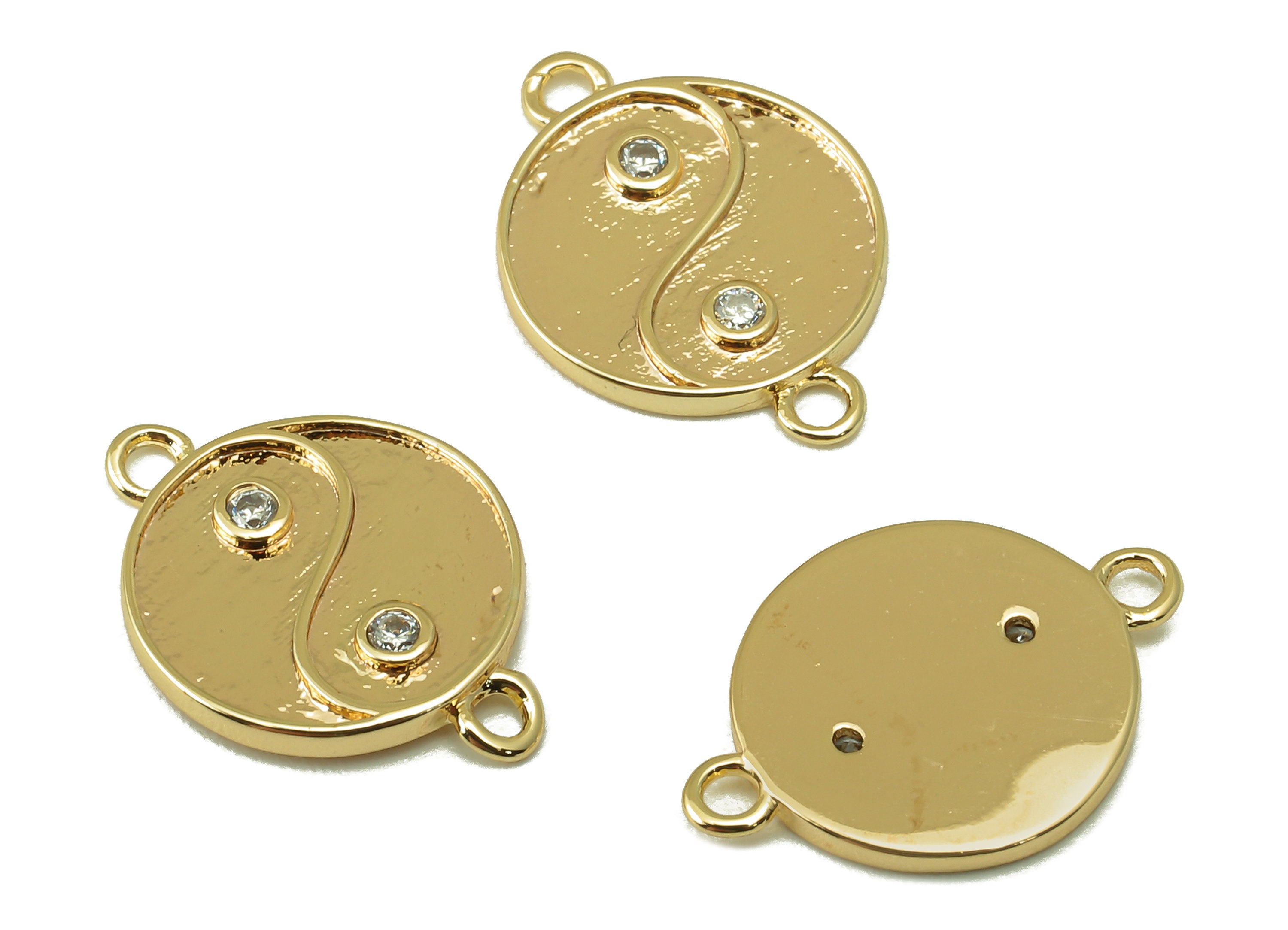 Brass Gold Yin Yang Connector - Brass Cubic Zircon Pendant