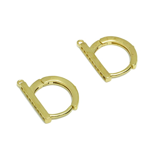 Messing CZ D Huggie Hoop - Roher Messing D Ohrring Verschluss - Messing Zirkon Hoop Verschluss Ohrring - Messing Rechteck Bar Hoop Ohrring - 12x10x1mm - PP9185