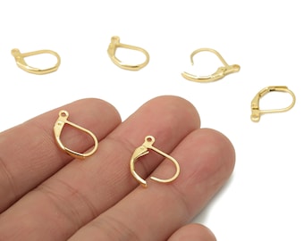 Brass Plain Leverback - Gold Leverback Earring Clasp - 18K Real Gold Plated Brass - Jewelry Making Supplies - 16.48x10.04x1.78mm - RGP4362