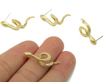 Brass Snake Stud Earring - Raw Brass Snake Earring Post - Snake Earring Stud - Steel Stud - 31.08x10.05x2.54mm - PP8222