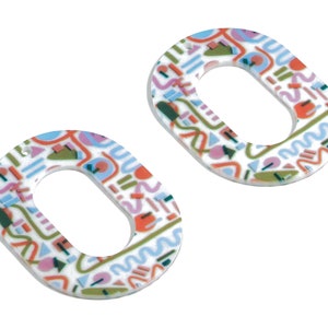 Acrylic Oval Earring Charms - Printing Oval Acrylic Pendant - Jewelry Supplies  - Color Code: B12 - 46.7x34.78x1.22mm - AC1927-B12