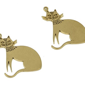 Personalized stamping blank - Raw Brass Cat Earring Charms - Brass Cat Pendant Charms - Raw Brass Earring Findings  -25.47x17.92x1mm- PP4331