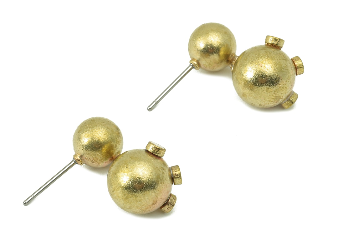 Brass Double Ball Stud Earring Raw Brass Ball Earring Post Ball Earring