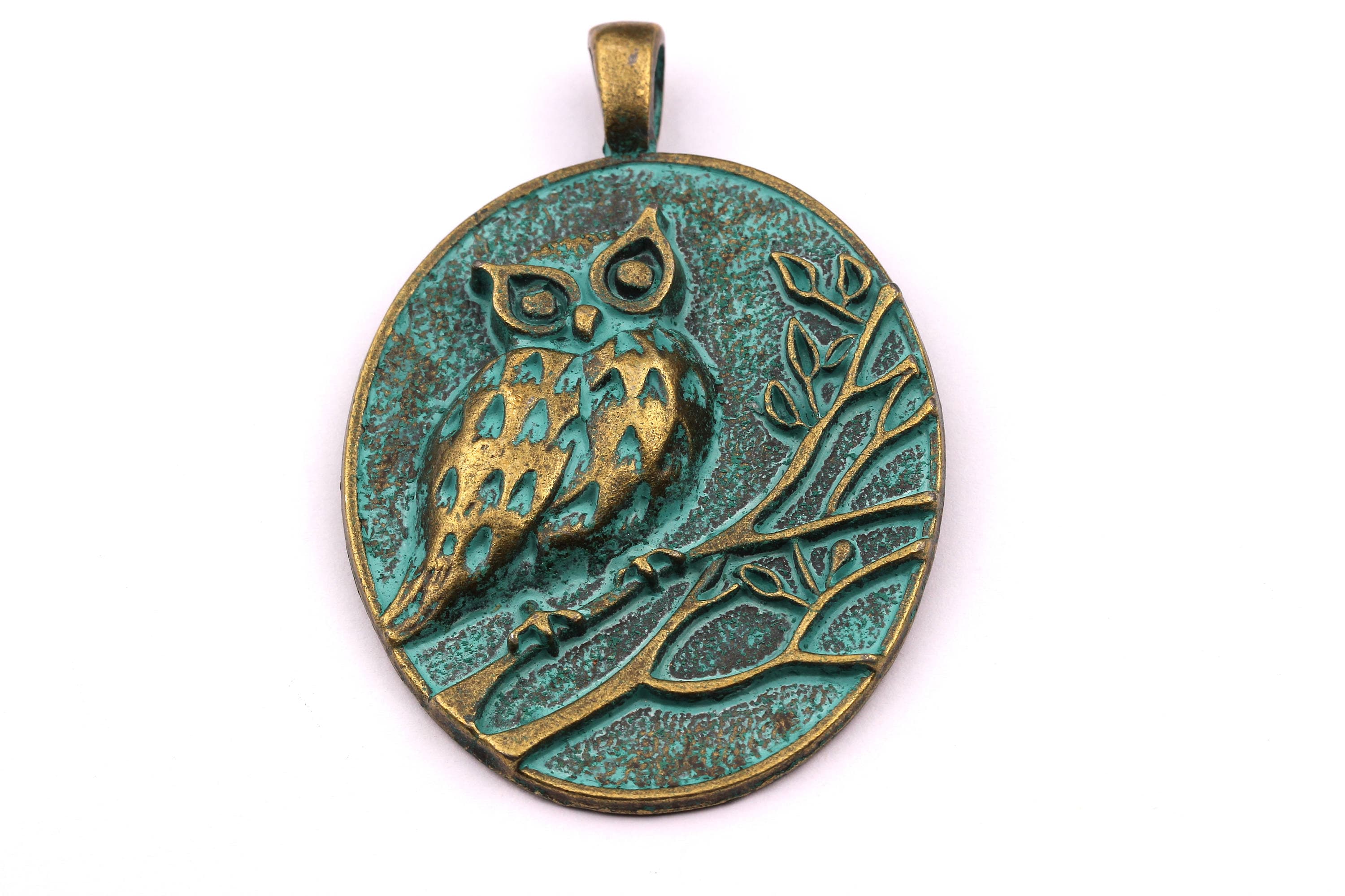 Faux Patina Pendant - Owl Shaped - Alloy Charms - Antique Bronze Tone Necklace - Zinc Alloy Beads -