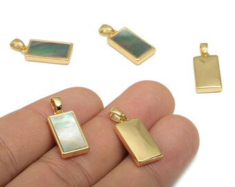 Brass Rectangle  Pendants - Synthetic Abalone Shell Pendant - 18K Real Gold Plated Brass - For Necklace - 22.7x9.15x3.2mm - RGP4606
