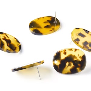 Acetate Oval Earring Post - Tortoise Shell Earring Studs - Jewelry Making Supplies - Color Code: A02 - 26.6x20.6x2.7mm - AC1002-A02