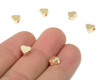 Gold Heart Beads – Brass Heart Spacer Beads – Bracelet Beads - 18K Real Gold Plated Brass - Jewelry Making - 6.9x6.3x3.18mm - RGP4464