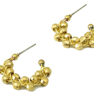 Brass Bead Earring Stud -Raw Brass C Hoop Bead - Wrapping Bead Stud - Beaded Brass Wire Earring Hoop -Jewelry Supplies - 29x22x3.8mm-PP8484