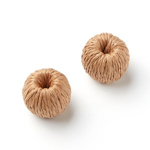 Handwoven Paper Rope Earrings - Ball Shaped Paper Rope Pendant - Wooden Straw Earring - Jewelery Handmade - 23.2x21.4mm - RT1068
