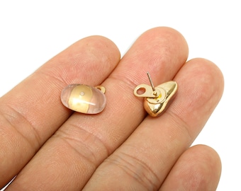 Rose Quartz Starlight Stone Stud Earring - Boho Healing Stone Earring Post - Minimalist Stud Earrings - Gold Tone Plated Stone - EE9384