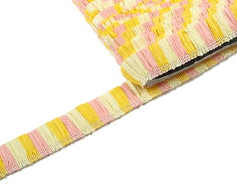 Raffia Tassels Strip - Raffia Grass -  Yellow Pink Color  Raffia Tassel Skirt - Jewelry Accessories - 25x2.8mm - RS1070