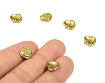 Brass Heart Earring Charm – Zircon Heart Eye Pendant – Evil Eye Charm - Earrings Finding - Jewelry Supplies - 11.05x10.84x2.43mm - PP4481