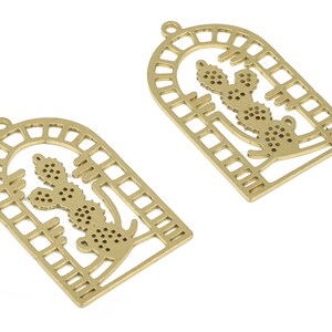 Cactus Mountain Pendant - Raw Brass Domed Cactus Earring Charms - Earrings Finding - Jewelry Making Supplies - 35.01x20.42x0.81mm - PP4300